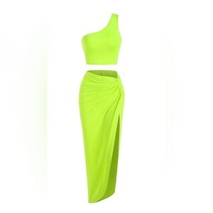 Neon Green Women's Skirt Set Coverup or Outfit